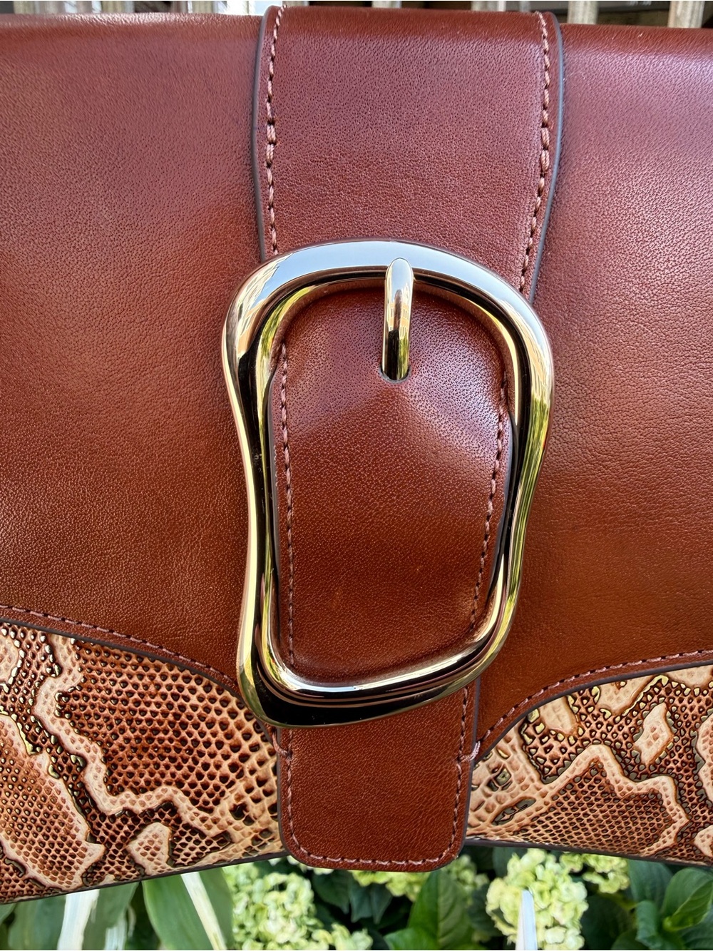 Brahmin Shoulder Bag Multi Wailua Brown Leather Buckle Snake Embossed - Picture 4 of 9